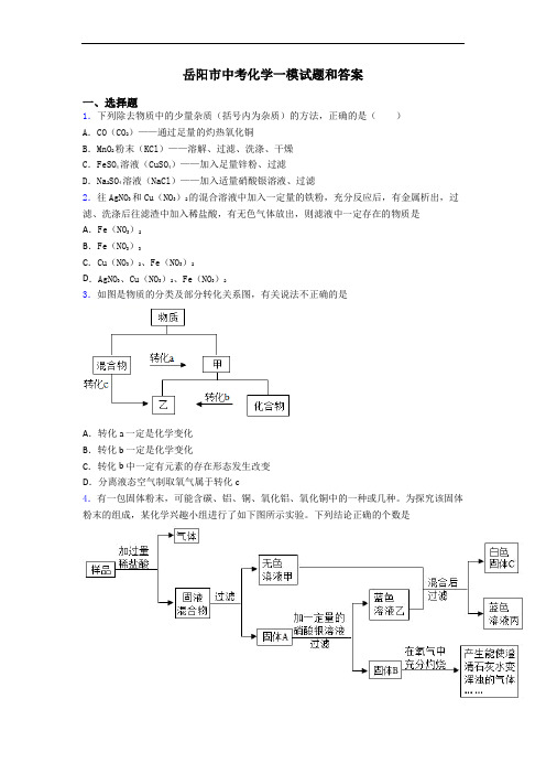 岳阳市中考化学一模试题和答案
