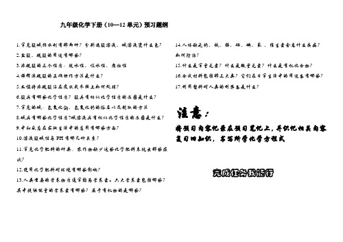九年级化学下册预习提纲