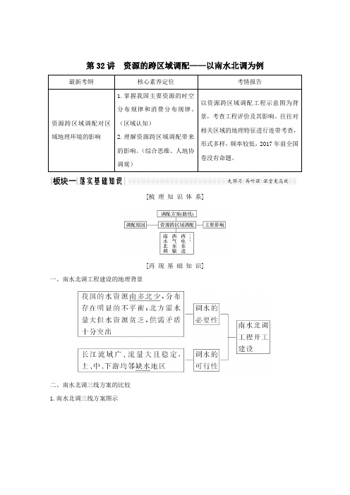 (江苏专用)2020版高考地理总复习第32讲资源的跨区域调配——以南水北调为例教案(含解析)新人教版