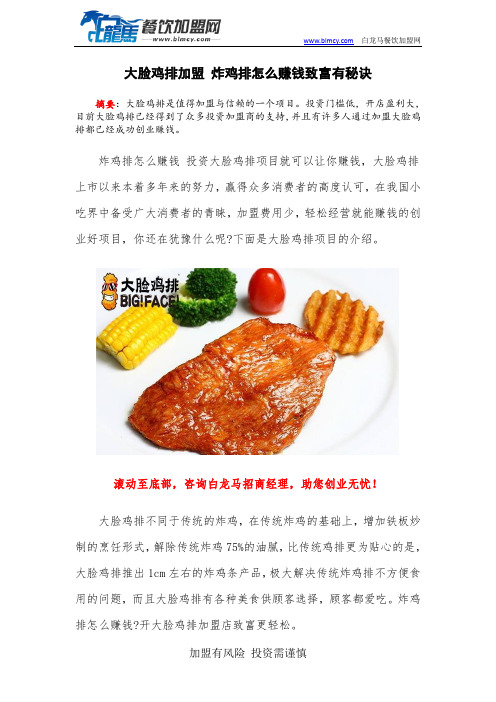 大脸鸡排加盟 炸鸡排怎么赚钱致富有秘诀