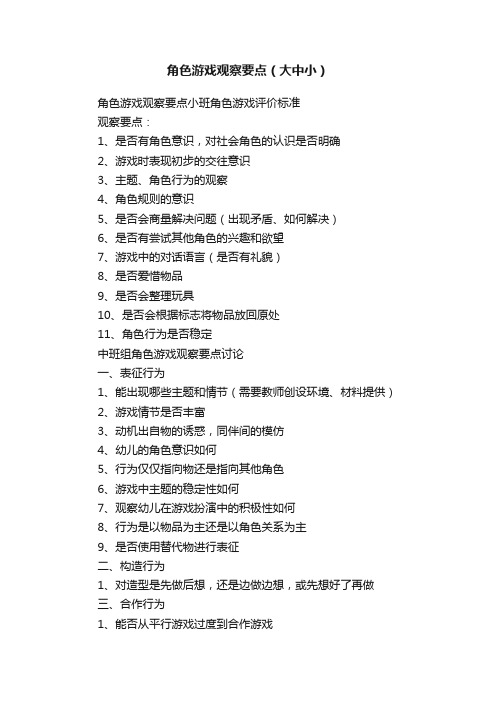 角色游戏观察要点（大中小）