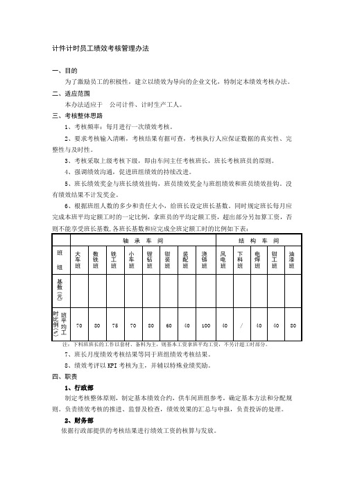 计件计时员工绩效考核管理办法