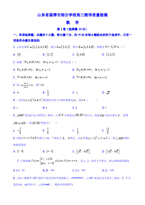 【新高考】：2020届山东省淄博市部分学校高三教学质量检测数学试题