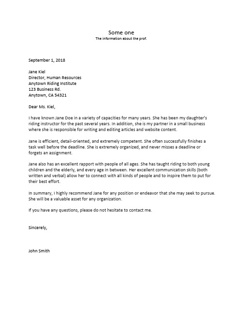 Character reference letter