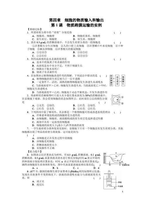 人教版生物必修一每课一练：4.1物质跨膜运输的实例(含答案)