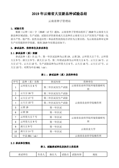 2019年云南省大豆新品种试验总结