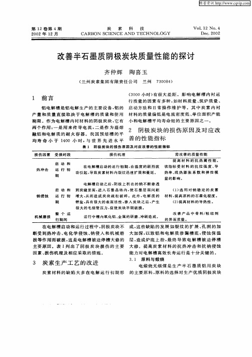 改善半石墨质阴极炭块质量性能的探讨