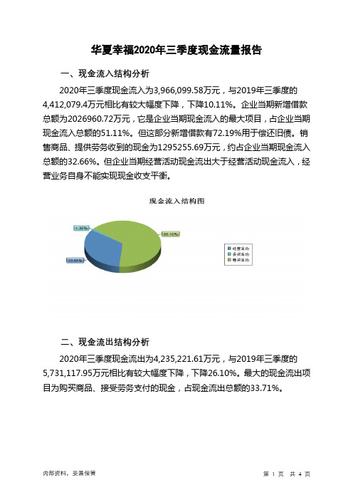 华夏幸福2020年三季度现金流量报告