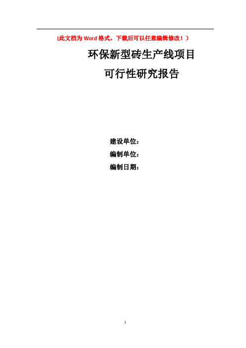 环保新型砖生产线项目可行性研究报告