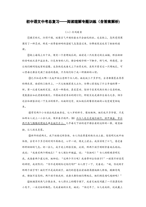 初中语文中考总复习阅读理解专题训练《冷风暖香》(含答案解析) - 副本
