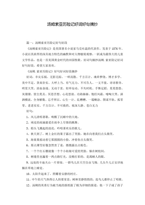 汤姆索亚历险记好词好句摘抄