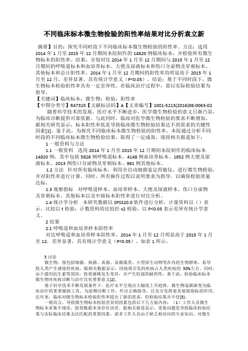 不同临床标本微生物检验的阳性率结果对比分析袁立新