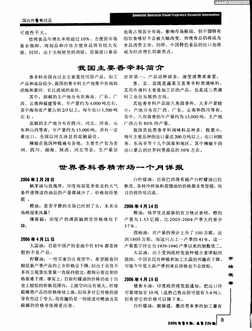 世界香料香精市场一个月详报