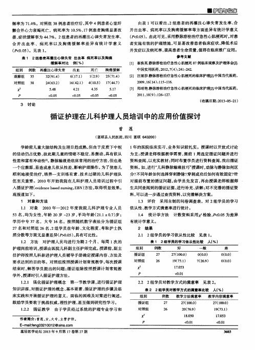循证护理在儿科护理人员培训中的应用价值探讨