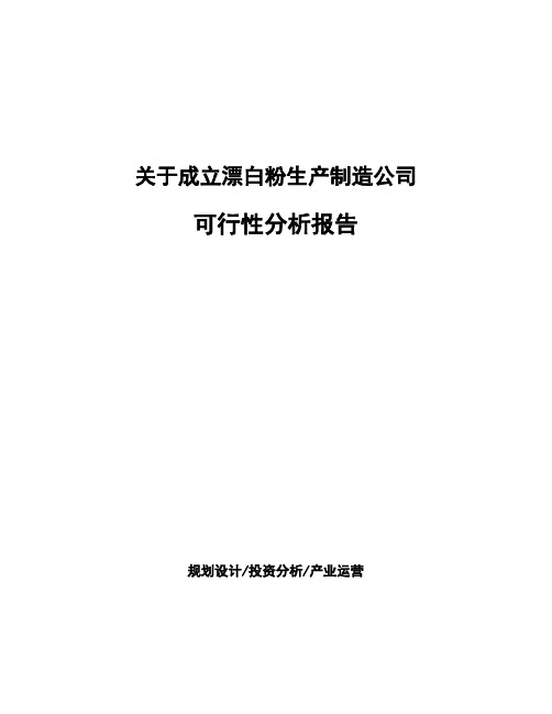 关于成立漂白粉生产制造公司可行性分析报告