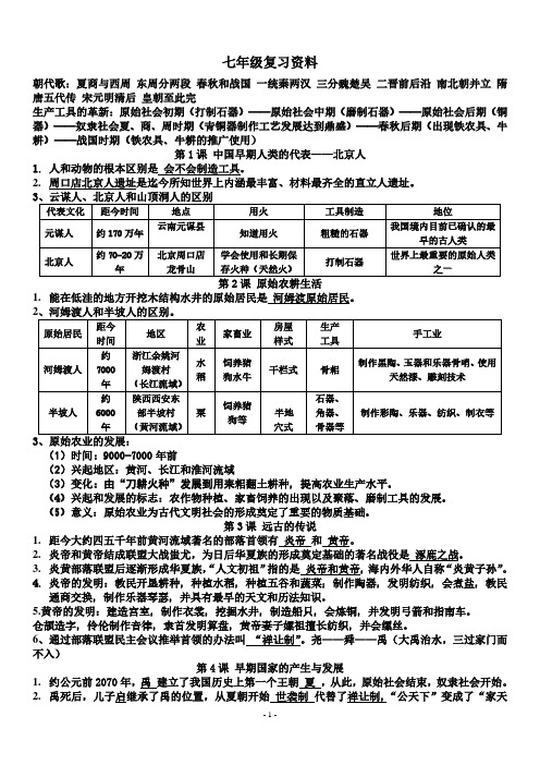 2017年七年级历史上册复习提纲