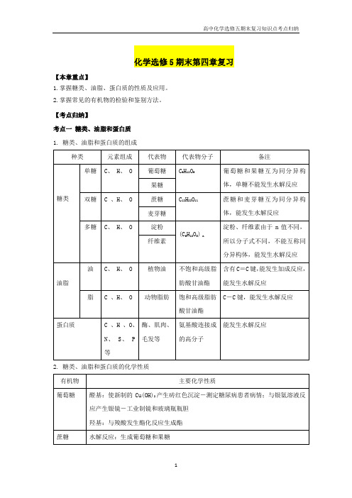 高中化学选修五期末复习第四章考点知识点归纳总结