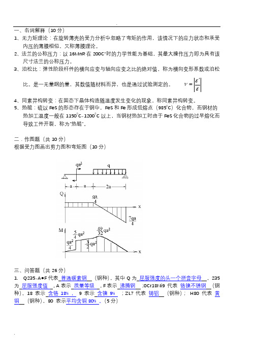 (完整版)化工机械基础试题及答案