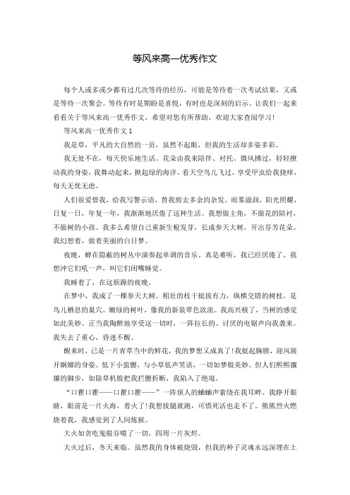 等风来高一优秀作文