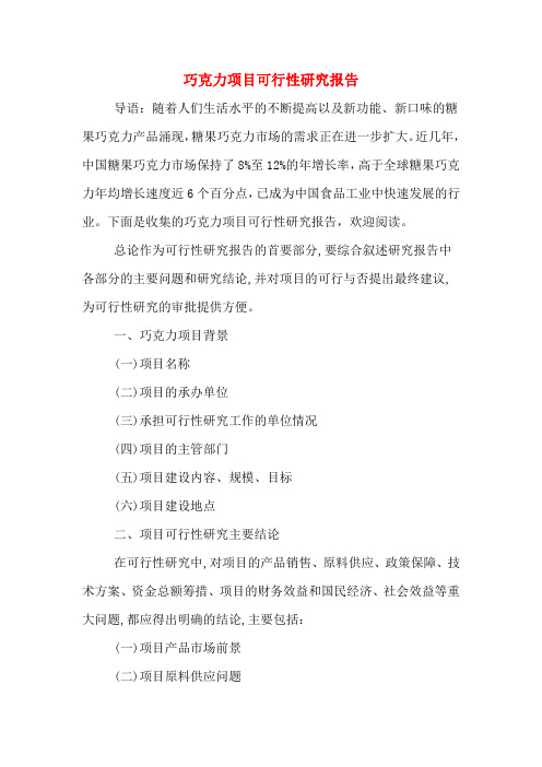 巧克力项目可行性研究报告