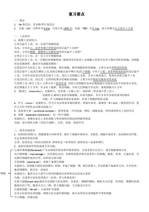 组织学与胚胎学复习要点