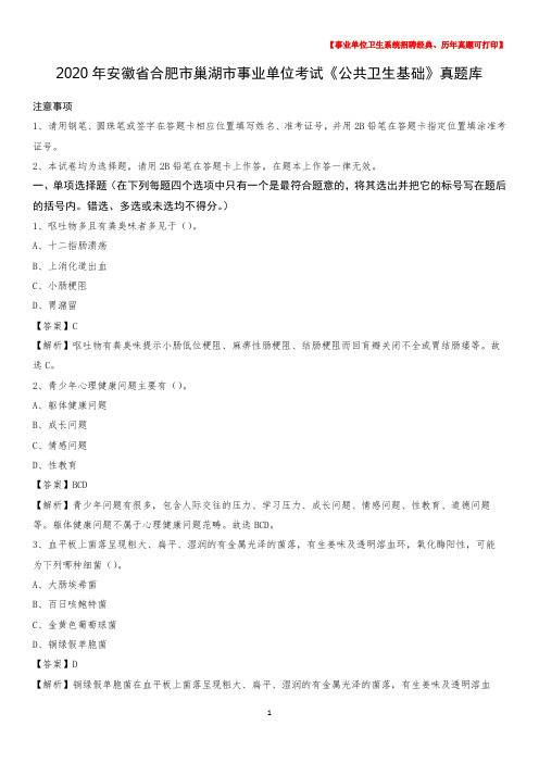 2020年安徽省合肥市巢湖市事业单位考试《公共卫生基础》真题库