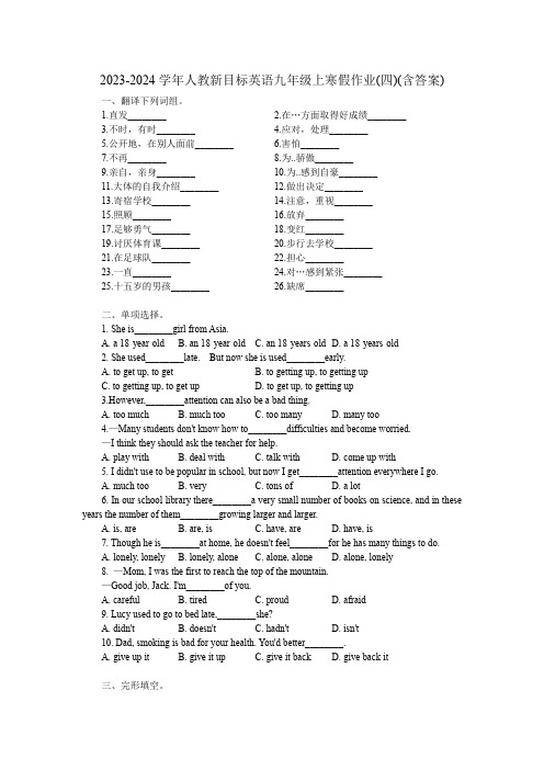 2023-2024学年人教新目标英语九年级上寒假作业(四)(含答案)