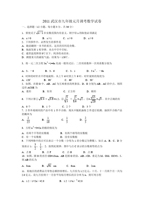 2011武汉市九年级元月调研测试数学试卷文档版