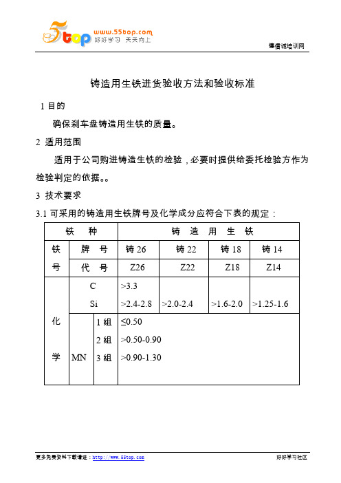 铸造用生铁进货验收方法和验收标准