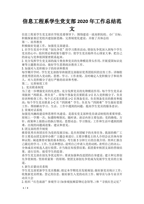信息工程系学生党支部2020年工作总结范文