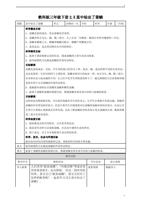 教科版小学科学新版本三年级下册科学2.5茧中钻出了蚕蛾 教案