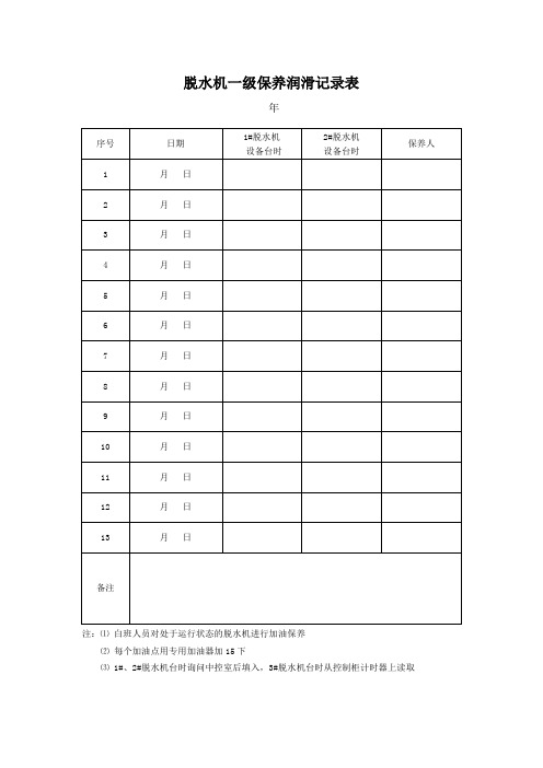 脱水机一级保养润滑记录表
