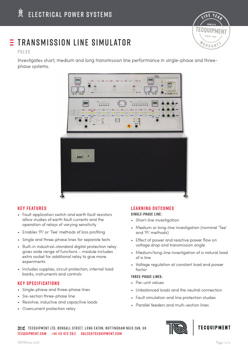 TecQuipment Ltd 产品型号DB AW bw 0422单相和三相线路测试设备说明书