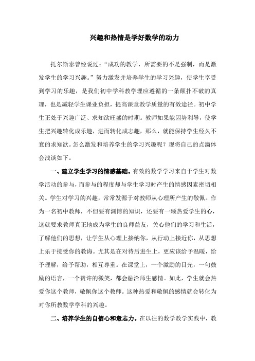 兴趣和热情是学好数学的动力