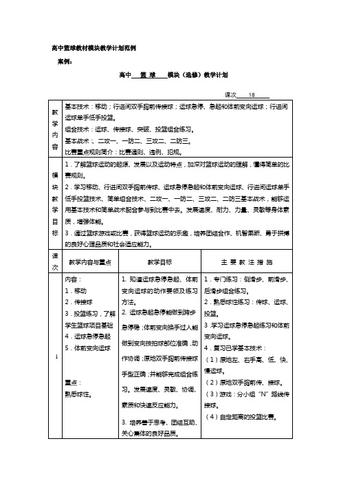 高中篮球教材模块教学计划范例
