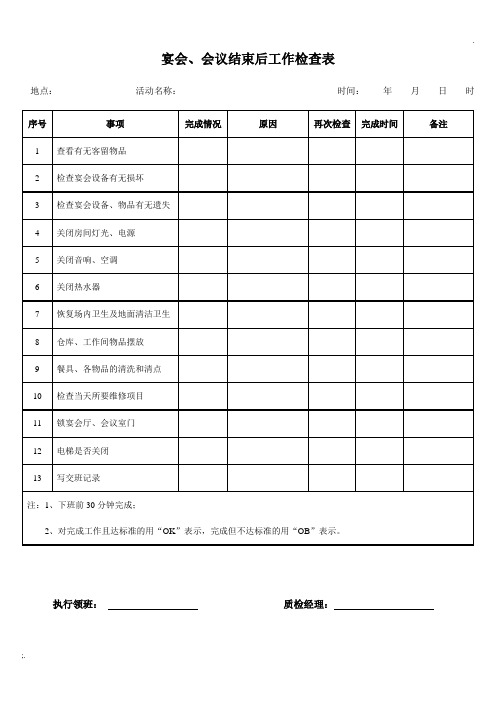宴会、会议结束后工作检查表