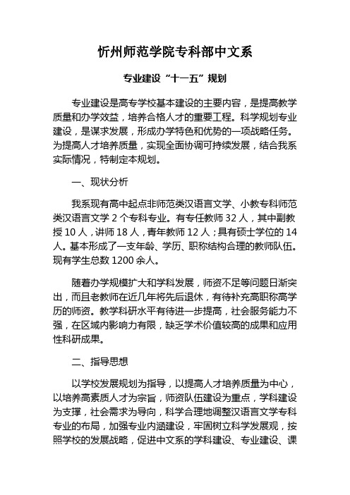 中文系专业建设规划