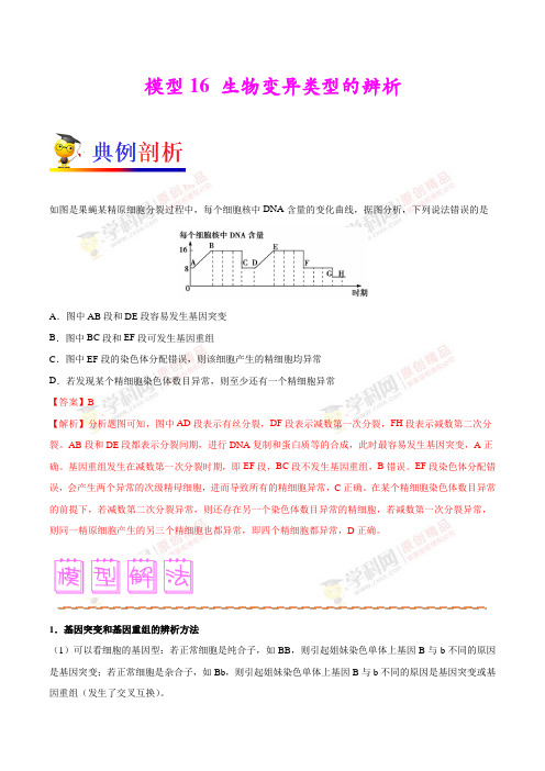模型16 生物变异类型的辨析-备战2018年高考生物之模型解题法(原卷版)