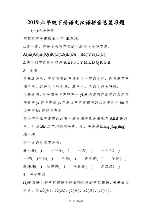 六年级下册语文汉语拼音总复习题