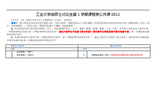 工业大学级硕士讨论生第1学期课程表公共课0012