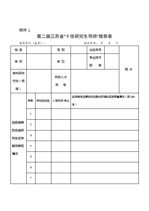 第二届江苏省十佳研究生导师推荐表【模板】