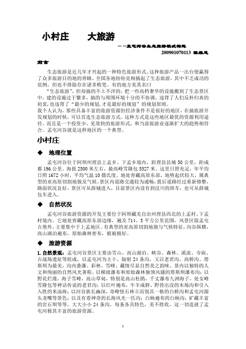 小村庄,大旅游孟屯河谷生态旅游模式构想