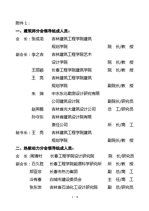 工程勘察分会领导组成人员吉林住房和城乡建设厅