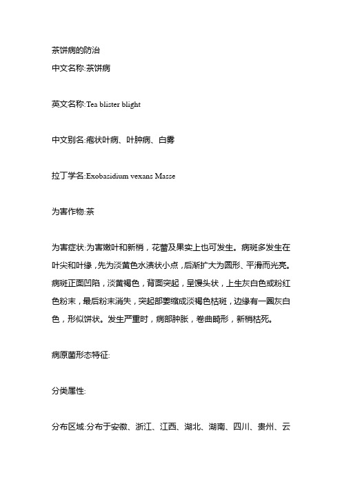 茶饼病的防治