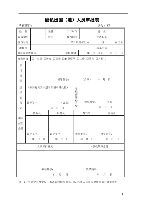 因私出国(境)人员审批表
