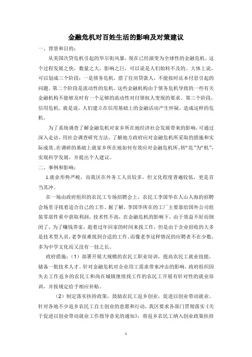 金融危机对百姓生活的影响及对策建议
