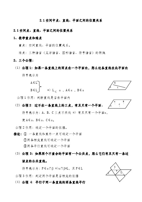 点线面位置关系知识点加典型例题