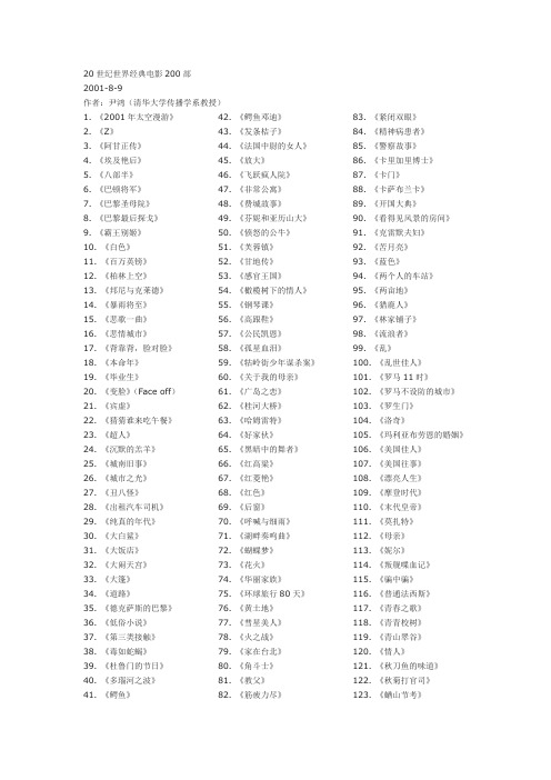 20世纪世界经典电影200部