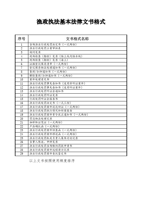 渔政执法基本法律文书格式