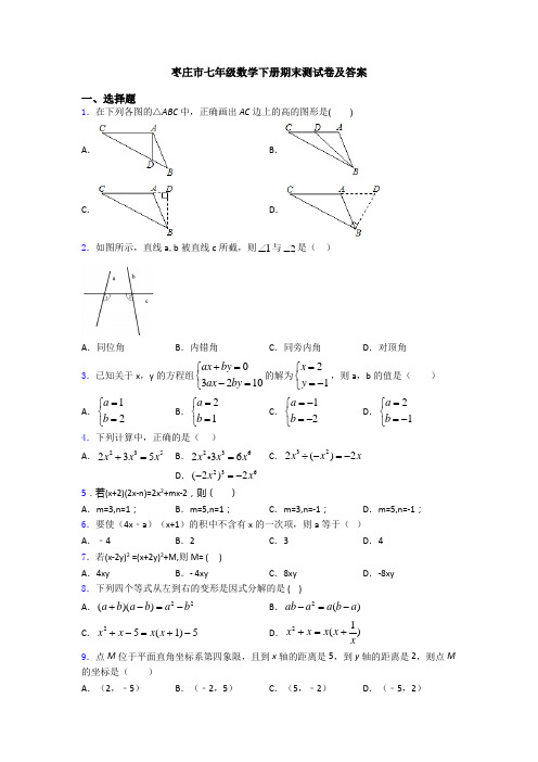 枣庄市七年级数学下册期末测试卷及答案